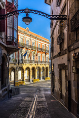 A street of Portugalete historic center leading to the town hall. Portugalete is a small town near Bilbao, Basque Country, Spain