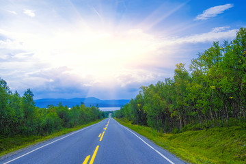 Road through Rockies. Great summer day.