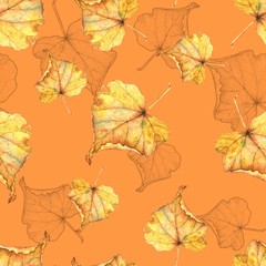 Autumn foliage 4. Seamless watercolor pattern.