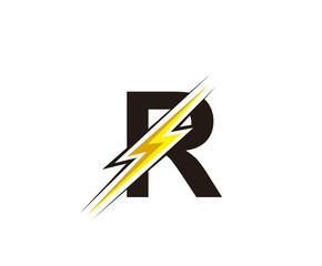 Flash R Letter Logo, Electrical Bolt Logo Vector