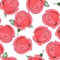 Seamless pattern of red roses. Watercolor illustration. Hand-drawing.5