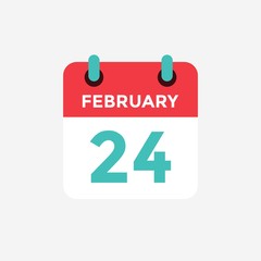 Flat icon calendar 24 of February. Date, day and month. Vector illustration.