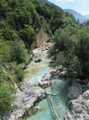 Soca river in Spodnja Trenta valley in Julian Alps, Slovenia