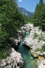 Fototapeta na wymiar Soca river in Spodnja Trenta valley in Julian Alps, Slovenia