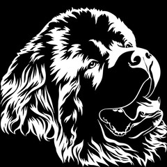 Newfoundland. Big dog with thick long hair. Large breed. Favorite pets. Friend of human. Realistic vector illustration.