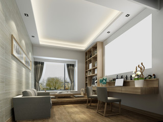 Fototapeta na wymiar 3d render modern home study room