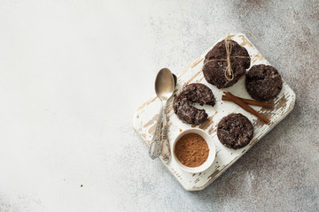 Homemade chocolate cookies on a cutting board