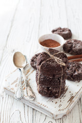 Chocolate homemade cookies close up