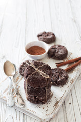 Chocolate homemade cookies close up