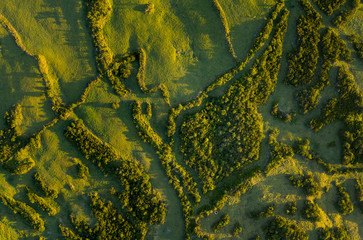 Aerial image of typical countryside landscape of Planalto da Achada central plateau of Ilha do Pico...