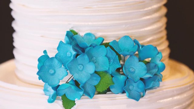 Flowers of a turquoise color lie on the end as a decoration 4k