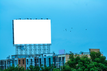 Obraz premium billboard blank and blue sky, copy space on white screen