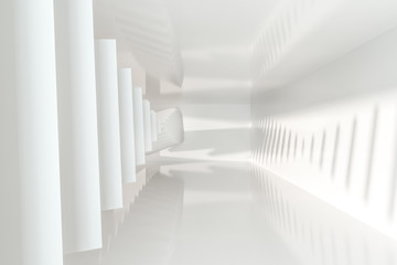 White empty room with sunshine from the side, 3d rendering