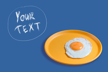 banner with space for text. fried eggs on a yellow plate.