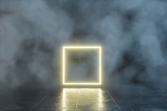 An empty concrete room filled with mist, 3d rendering