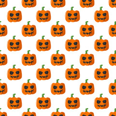 Halloween seamless pattern with cute Halloween pumpkin on white background, Vector cartoon Illustration