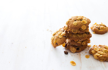 Pile of Homemade Cereal cookies closeup