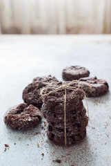 Homemade chocolate cookies closeup