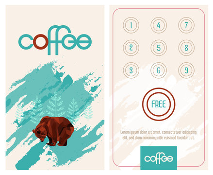 Loyalty card. Buy 10 get 1 free. Pattern with low poly bear.