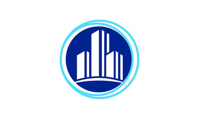 Modern Cityscape Skyline: Blue and White Corporate Branding Logo Design