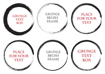 Monochrome hand drawn grunge shape. Circle template for label, logo, design web elements, frames, posters, buttons, stickers. Abstract brush form for text and inscriptions. Vector background.