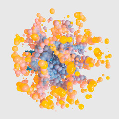 Glowing and flying spheres with white background, 3d rendering