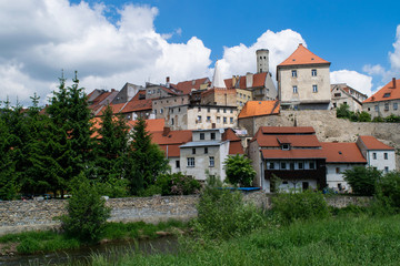 Fototapeta na wymiar Buildings and towers of Bystrzyca Kłodzko in Poland
