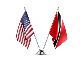 Desk flags, United States  America  and Trinidad and Tobago, isolated on white background. 3d image
