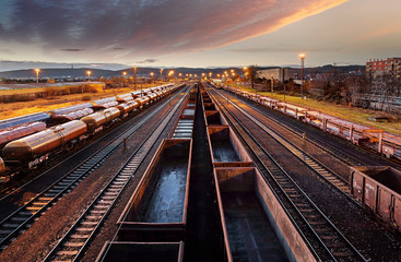 Fototapeta na wymiar Railway station freight trains, Cargo transport