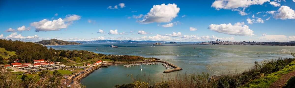 Large panorama of Point Cavallo with the San Francisco skyline on the horizon