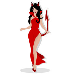 Girl dressed as a devil. Halloween costume. Vector art