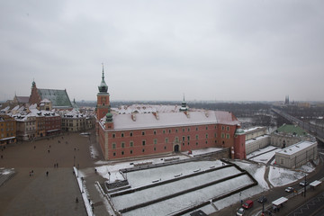 The facade of the  castle square in Warsaw with the Royal Palace, Poland