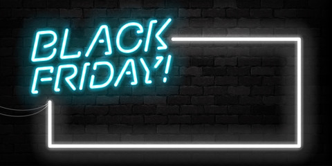 Vector realistic isolated neon sign of Black Friday frame logo for template decoration and invitation covering on the wall background. Concept of sale and discount.