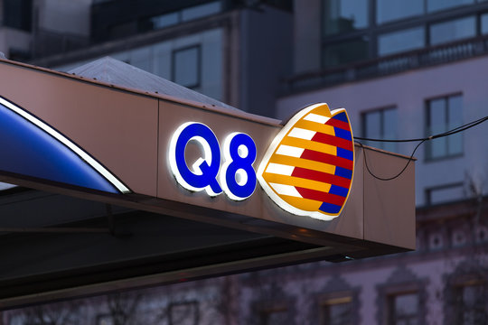 brussels, brussels/belgium - 13 12 18: q8 gas station sign in brussels belgium