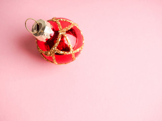 Christmas red balls on a pink background. Web design. For the blog