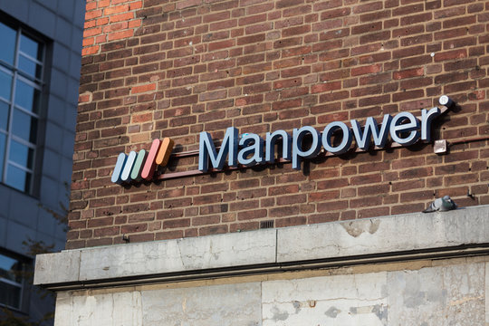 aachen, North Rhine-Westphalia/germany - 06 11 18: manpower sign in aachen germany