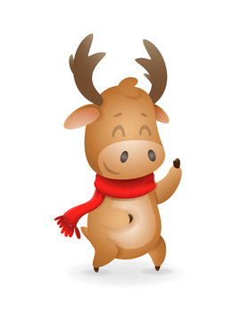 Cute Moose or Reindeer celebrate winter holidays - vector illustration isolated on transparent background