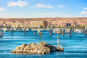 Row of sailboats in Aswan