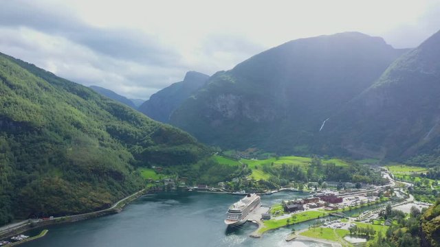 Geiranger fjord area, Norway. Aerial view at summer time.