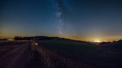 Naklejka na ściany i meble Panoramic night landscape near Oberried and Muenstertal in the Black Forest in Germany.