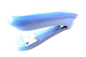 Blue stapler isolated on white background.