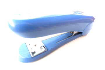 Blue stapler isolated on white background.