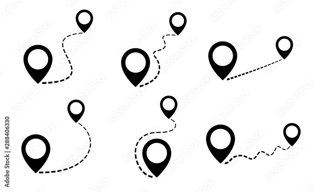 Poster Set map distance measuring icon, pin map marker pointer sign, GPS location flat symbol – stock vector