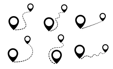 Fotobehang Set map distance measuring icon, pin map marker pointer sign, GPS location flat symbol – stock vector © dlyastokiv