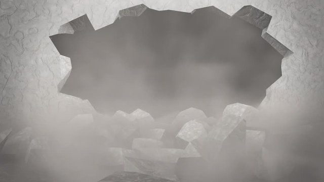 BW Breaking Wall with Dust Intro Logo Motion Background