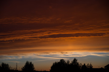 Sunset sky in summer village
