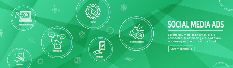 Social Media Ads Icon Set and Web Header Banner
