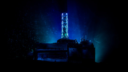 Creative artwork decoration. Chernobyl nuclear power plant at night. Layout of abandoned Chernobyl...