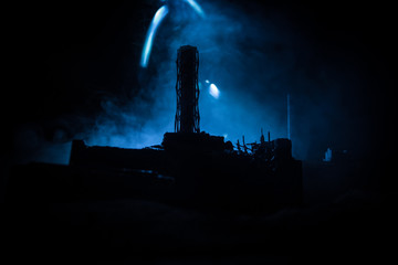Creative artwork decoration. Chernobyl nuclear power plant at night. Layout of abandoned Chernobyl...