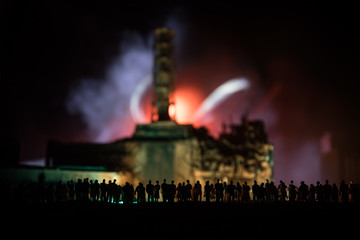 Creative artwork decoration. Chernobyl nuclear power plant at night. Layout of abandoned Chernobyl...